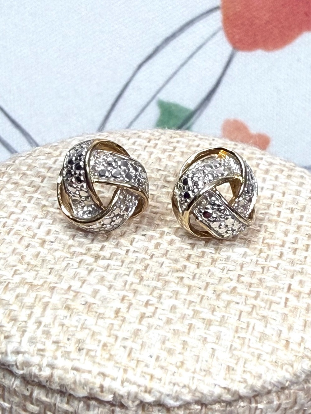 RSE 925 Sterling Silver Gold-Tone Knot Stud Earrings with Genuine Diamond